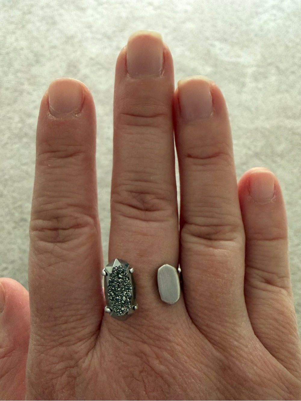 Kendra Scott Silver Druzy and Matte Silver Open Ring